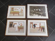 Snooker Interest. Three Coloured Framed Prints by Thackeray plus one Photographic Black and White