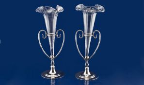 Edwardian Art Nouveau Pair of Silver Plated Single Glass Epergnes. Makers W.S. & S. Each 10 inches