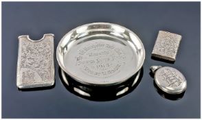 A Small Selection of Silver Items, 4 in total. 1) Victorian Silver Vesta Case, hallmark 1884,