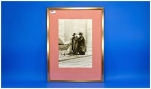 Signed Limited Edition Framed Sepia Print of two Jewish gentlemen pushing a pram. Signed by John