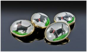 Pair Of Gents 18ct Gold Novelty Cufflinks The Oval Fronts And Backs Showing Images Of Black