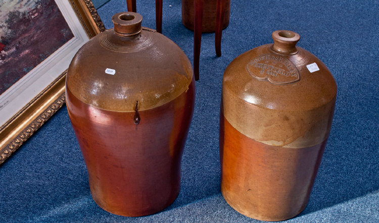 G Wilson Of Sheffield 6 Gallon Stoneware Flagon, Together With A Booth & Shirley 4 Gallon Stoneware