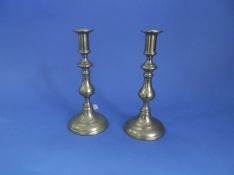 Pair of Brass Candlesticks. Knopped Stems. 9.5`` in height.