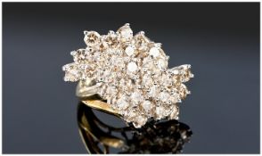 Massive 14ct Gold Diamond Cluster Ring, Set With A Cluster Of Round Modern Brilliant Cut Diamonds,