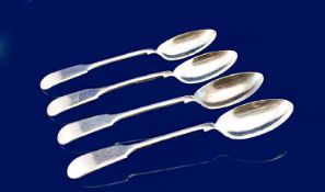 Four Silver Fiddle Pattern Dessert Spoons, All Fully Hallmarked Sheffield f 1923