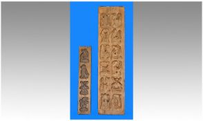 Two Wooden Speculaas Biscuit Moulds, One Containing 12 Shapes The Other 4, Largest 23 x 6 Inches.