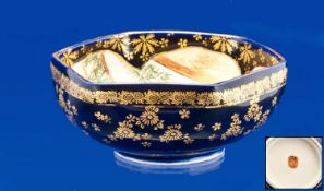 Japanese Small Good Quality Six Sided Dish, hand decorated with a family group on a terrace, the