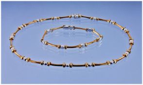 Ladies Nine Carat Two Tone Matching necklace and bracelet. Fully hallmarked. Bracelet 7.75 inches