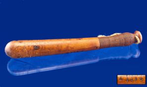 Victorian Walnut Police Truncheon, Numbered 4 Dated 1878, Length 12¾ Inches