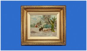 A Winter Country Landscape Twentieth Century Oil on Canvas. `Boy on Horse`. Signed E Horn 27-06-00.