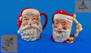 Royal Doulton Character Jugs 2 in total. 1. Santa Claus, style one. D6668. Handle: A Doll & Drum.