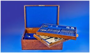 Early Twentieth Century Oak Cased Canteen of Silver Plated Cutlery for 12 people complete including