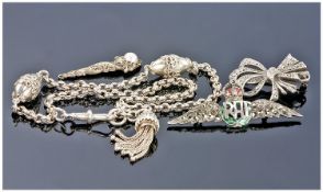 Silver R.A.F. Sweetheart Brooch, Set With Marcasites Together With A Ribbon Brooch And Pendant