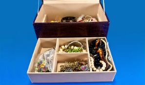 Brown Faux Crocodile Jewellery Box and Costume Jewellery, the box with large inner tray and full