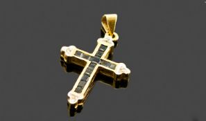 9ct Gold Sapphire And Diamond Pendant Cross, Fully Hallmarked, Height Including Bale 30mm