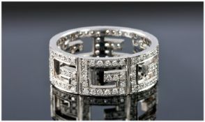 18ct White Gold Diamond Gucci Style Ring, Continuous Band Of Letter ``G`` Pave Set With Round