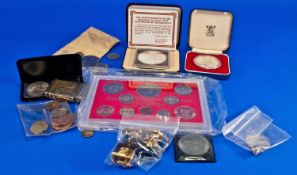 Small Collection Of Coins And Oddments, Comprising Bahamas Anniversary $10 Proof Silver Coin, 1977