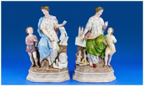 Large Pair of Dresden Classical Figures Representing Architecture and Sculpture, or further,