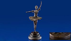 Elegant Bronze of a Beautifully Poised Ballet Dancer on her toes, it has the name `Aldo Vitaleh` on