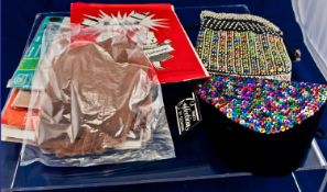 Selection Of Early Stockings, in original packaging, plus 2 sequined evening bags.