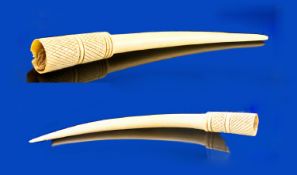 Pair Of Ivory Tusks, With Carved And Turned Bases. Length 21 & 17½ Inches, Gross Weight 918