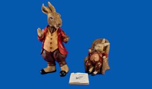 Two Resin Beatrix Potter Rabbit Figures together with `The Story of Miss Moppett` Beatrix Potter