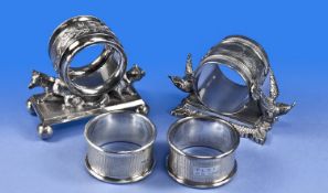 Two Silver Cased Napkin Rings, Hallmarked For Chester 1938/39, Together With Two Plated Napkin