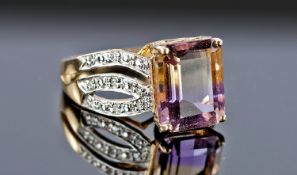 Ladies 9 Carat Gold Set Diamond and Amethyst Dress Ring, fully hallmarked.