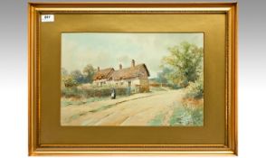 H English (fl 1890-1920) Watercolour. Inscribed on reverse `Anne Hathaway`s Cottage, Shottery.