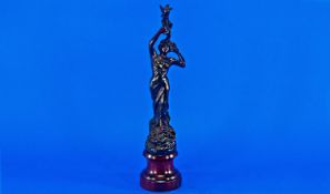 Late Victorian / Edwardian Spelter Figure of a Lady, with her arms reaching up and supporting a