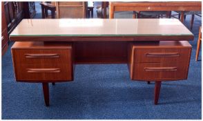 G Plan Teak Office Desk, glass topped, fitted with single drawer to front, with deep well to drawer
