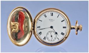 A Waltham hunter cased pocket watch. The movement serial number dates to 1909. It has 15 jewels,