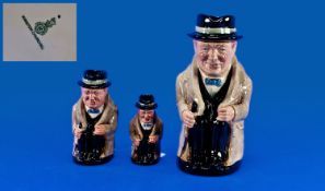 Royal Doulton Set of Three Winston Churchill Character Jugs. Designer Harry Fenton. Sizes-large 9