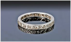 Platinum Diamond Full Eternity Ring, Set With Round Brilliant Cut Diamonds, Engraved Scroll
