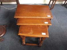 Reproduction Nest of Three Oak Tables, hand crafted traditionally using pegged mortise and tenon