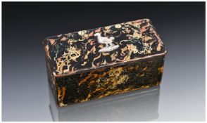 A Regency Paper Mache Small Cockerel Lidded Rectangle Box. Circa 1830`s. A silver figure of a