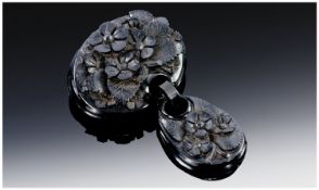 Edwardian Whitby Jet- Brooch/Pendant Drop, raised floral decoration. 2.5 inches high.Good example
