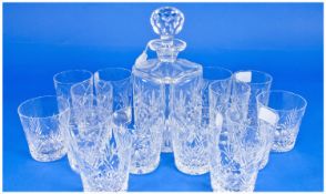 Star Based Glass Decanter with faceted stopper, together with two sets of tumblers. (15)