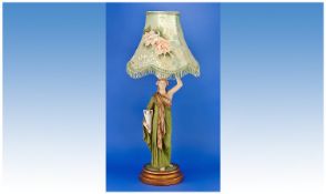 Royal Dux Fugural Table Lamp, the classically dressed female figure carrying an amphora in her