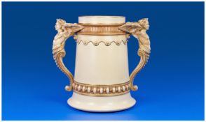 Royal Worcester. Two Figural Handle Blush Ivory Loving Cup/Tankard. c.1887. The handles in the form