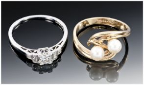 18ct Gold And Platinum Diamond Ring. Millegrain Set Central Round Diamond With Diamond Set