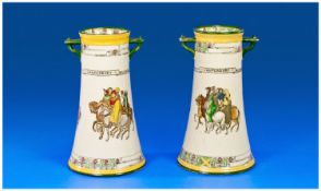 Royal Doulton Series Ware `Canterbury Pilgrims` Pair of Vases, rare shape no.7276, one showing the