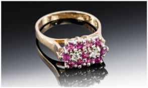 9ct Gold Dress Ring, Set With Rubies And Diamonds, Hallmarked, Ring Size Q