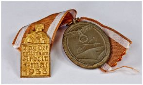 German Interest, Day Of National Labour 1933 Badge & The West Wall Medal.
