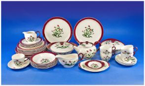 Wedgwood 35 Piece Part Tea / Dinner Service `Mayfield` Pattern, comprises 6 dinner plates large, 6