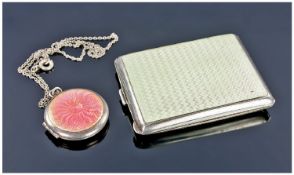 Silver Enamelled Locket Together With An Enamelled Match Case Holder. Dings To The Case A/F