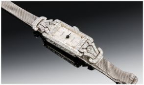 Art Deco - Fine Ladies Platinum and Diamond Cocktail Watch, Supported on a Platinum mesh bracelet.