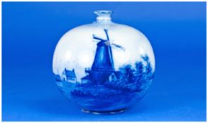 Doulton Burslam - Excellent Blue and White Windmill Vase. c.1890`s. Globular shape with panoramic