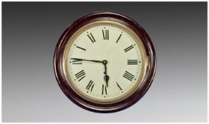 Mahogany Cased Circular Wall Clock circa 1900. Single Fusee movement. Painted dial 12`` in