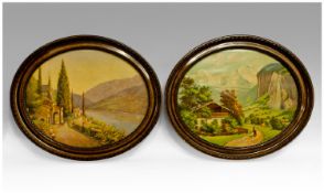 Mountain Landscape Scene, period frame. 23`` in width.